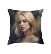Pop Icons Indoor Pillow featuring famous music and movie stars on a cozy background